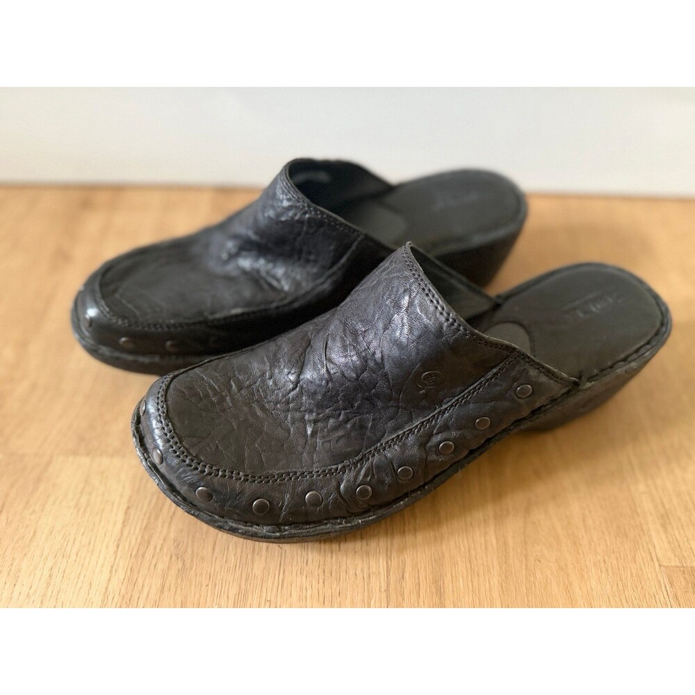Born Black Leather Studded Clogs women’s size 9